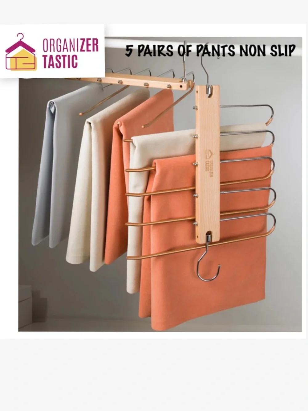 Organizer Tastic, Space Saving 5-Tier, Non Slip Pants Hanger